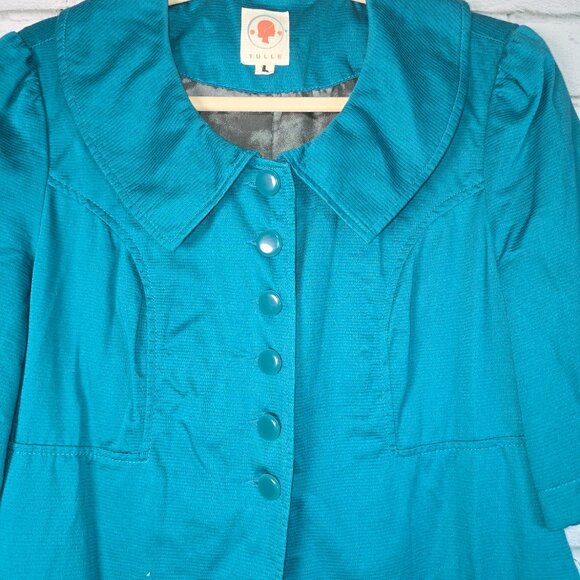 TULLE ANTHROPOLOGIE JACKET TEAL BLUE LINED SHORT SLEEVE WOMENS LARGE - Picture 6 of 9